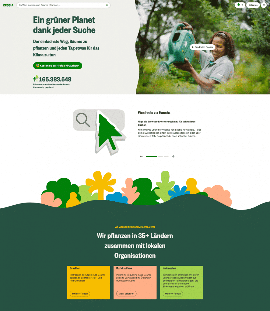 Ecosia, een zoekmachine voor meer duurzaamheid op het internet.