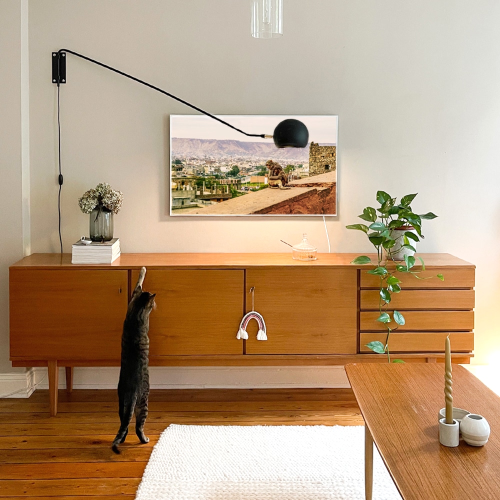 Infraroodverwarming met vakantiefoto in de woonkamer